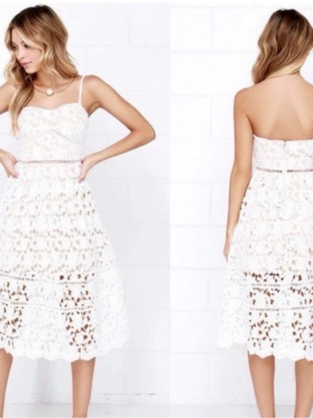 NWT Lulus Pinnacle & Prestige Ivory Lace Strapless Midi Dress - Size large - Picture 10 of 12